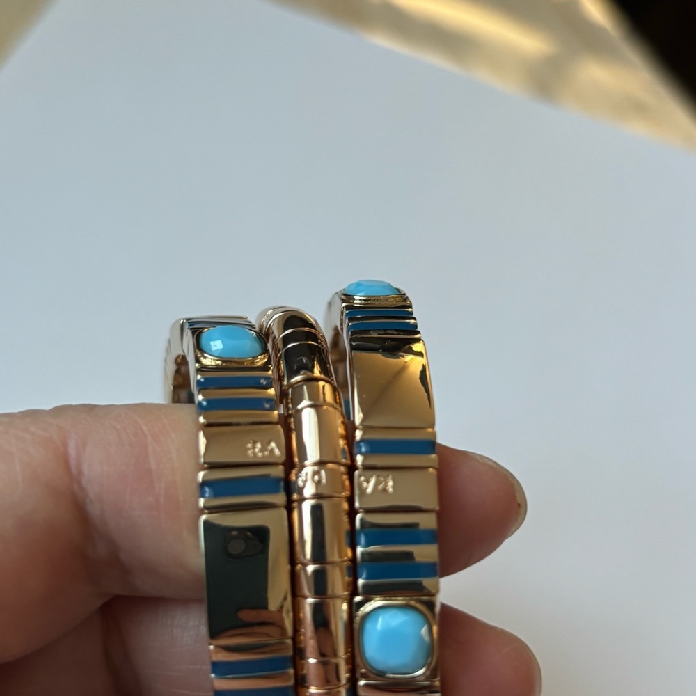 Roxanne Assoulin Gold Stretch Bracelet Set with Turquoise and Navy Details - Picture 4 of 5